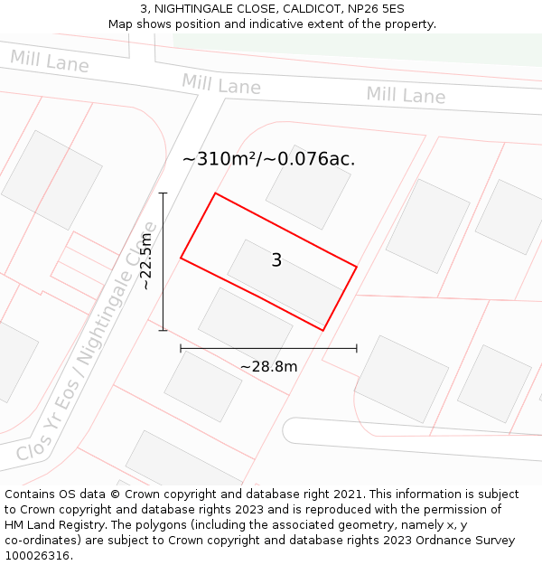 3, NIGHTINGALE CLOSE, CALDICOT, NP26 5ES: Plot and title map