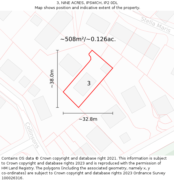 3, NINE ACRES, IPSWICH, IP2 0DL: Plot and title map