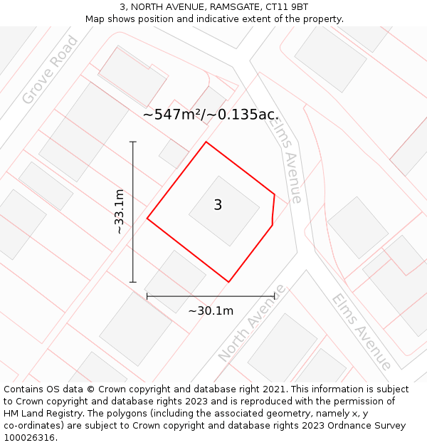 3, NORTH AVENUE, RAMSGATE, CT11 9BT: Plot and title map