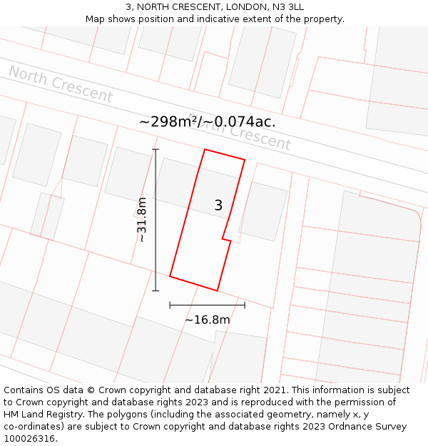 3, NORTH CRESCENT, LONDON, N3 3LL: Plot and title map