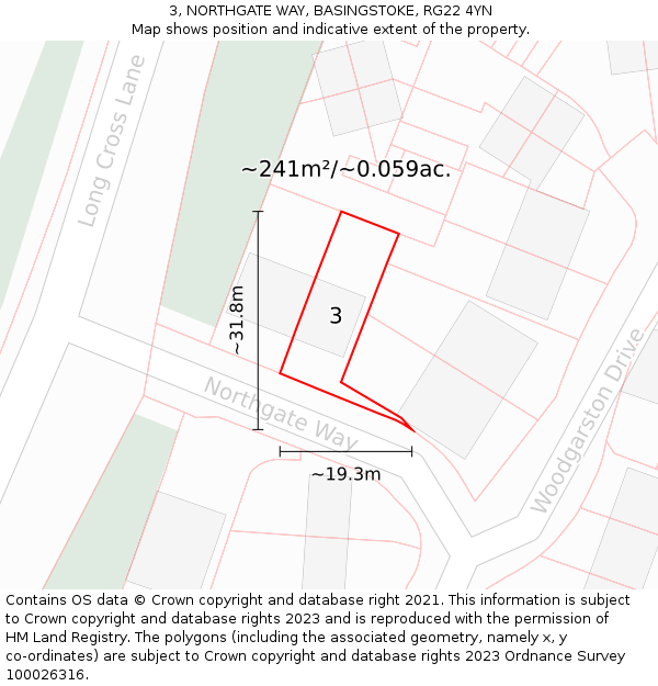 3, NORTHGATE WAY, BASINGSTOKE, RG22 4YN: Plot and title map