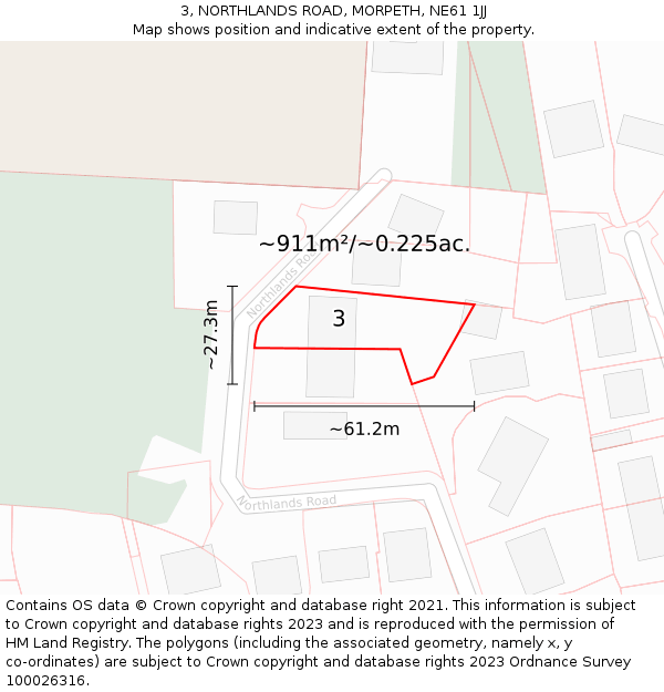 3, NORTHLANDS ROAD, MORPETH, NE61 1JJ: Plot and title map