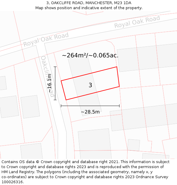 3, OAKCLIFFE ROAD, MANCHESTER, M23 1DA: Plot and title map