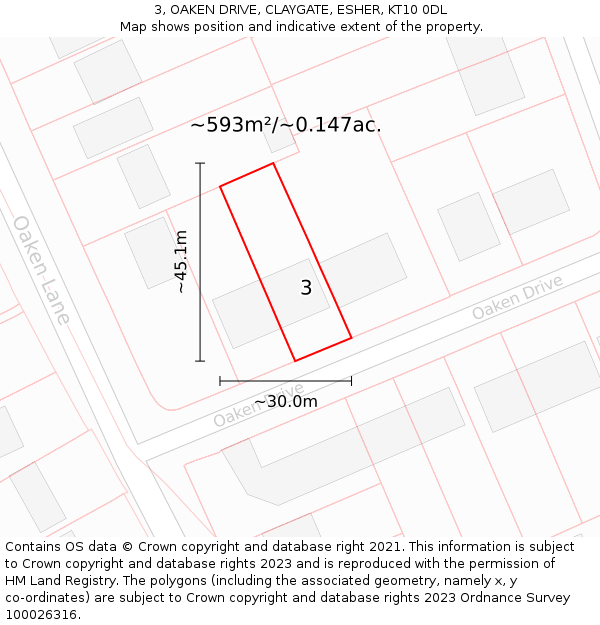 3, OAKEN DRIVE, CLAYGATE, ESHER, KT10 0DL: Plot and title map