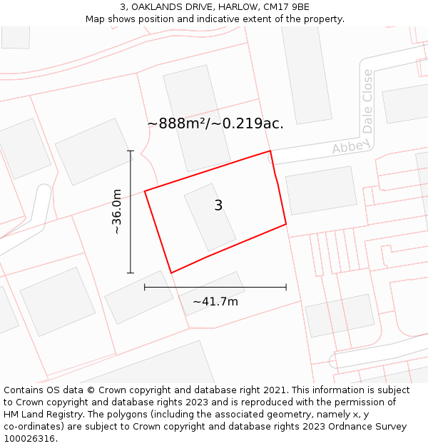 3, OAKLANDS DRIVE, HARLOW, CM17 9BE: Plot and title map