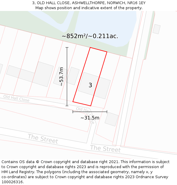 3, OLD HALL CLOSE, ASHWELLTHORPE, NORWICH, NR16 1EY: Plot and title map