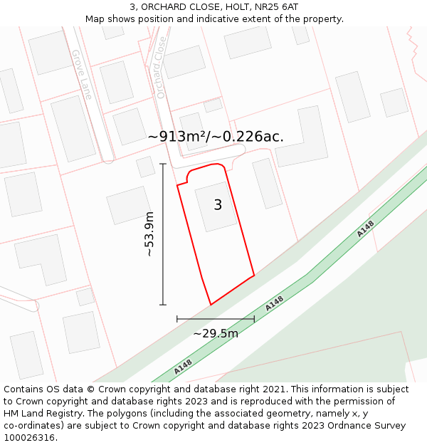 3, ORCHARD CLOSE, HOLT, NR25 6AT: Plot and title map