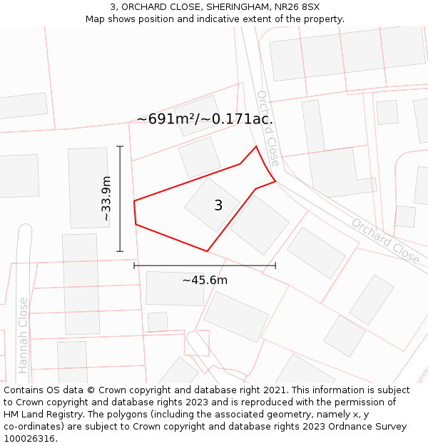 3, ORCHARD CLOSE, SHERINGHAM, NR26 8SX: Plot and title map