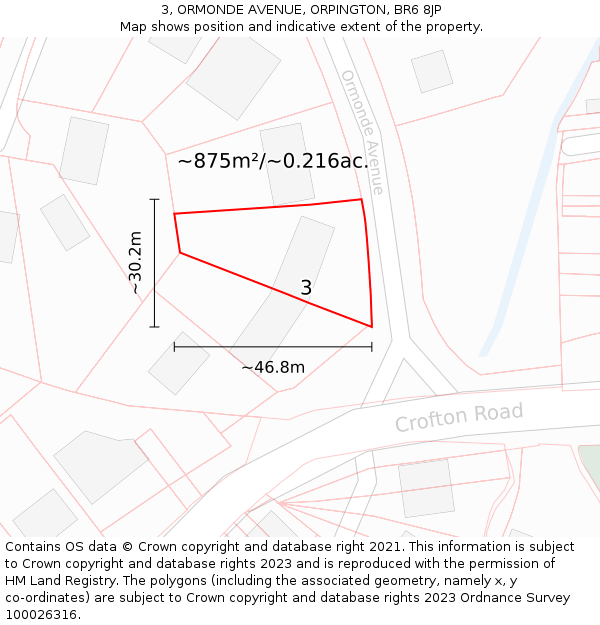 3, ORMONDE AVENUE, ORPINGTON, BR6 8JP: Plot and title map