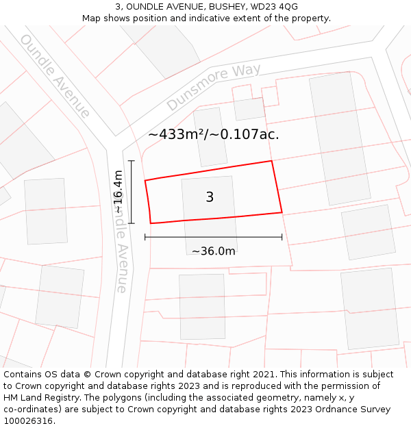 3, OUNDLE AVENUE, BUSHEY, WD23 4QG: Plot and title map