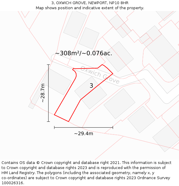 3, OXWICH GROVE, NEWPORT, NP10 8HR: Plot and title map