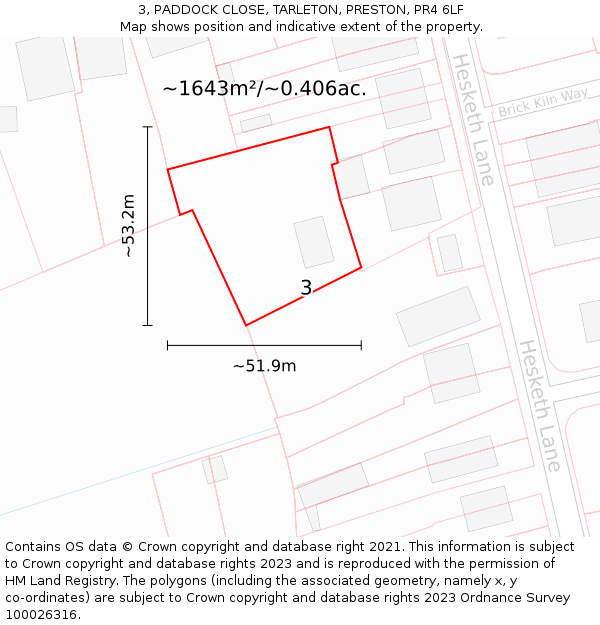 3, PADDOCK CLOSE, TARLETON, PRESTON, PR4 6LF: Plot and title map