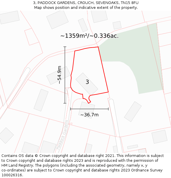 3, PADDOCK GARDENS, CROUCH, SEVENOAKS, TN15 8FU: Plot and title map