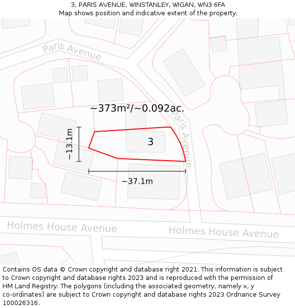 3, PARIS AVENUE, WINSTANLEY, WIGAN, WN3 6FA: Plot and title map