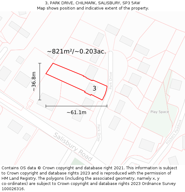 3, PARK DRIVE, CHILMARK, SALISBURY, SP3 5AW: Plot and title map