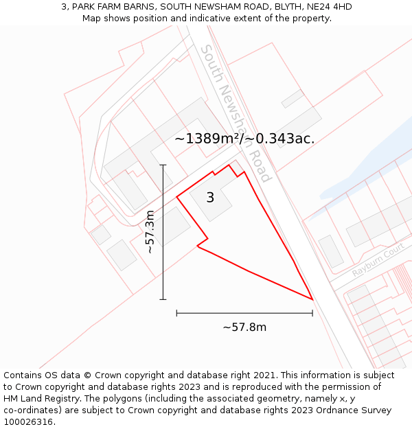 3, PARK FARM BARNS, SOUTH NEWSHAM ROAD, BLYTH, NE24 4HD: Plot and title map