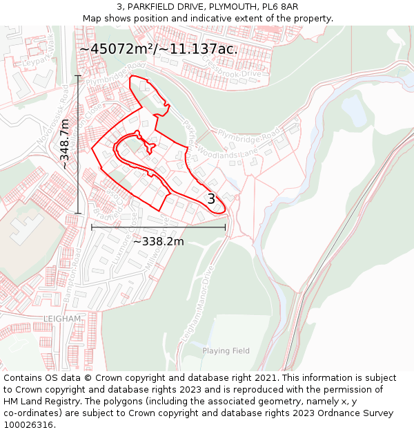 3, PARKFIELD DRIVE, PLYMOUTH, PL6 8AR: Plot and title map