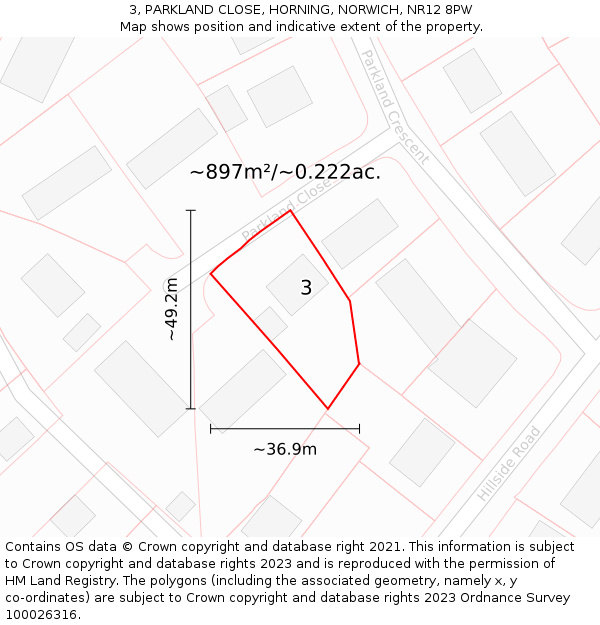 3, PARKLAND CLOSE, HORNING, NORWICH, NR12 8PW: Plot and title map