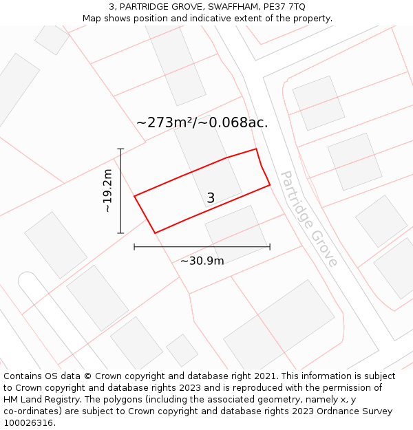 3, PARTRIDGE GROVE, SWAFFHAM, PE37 7TQ: Plot and title map