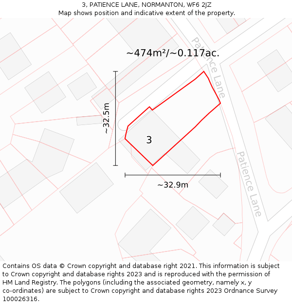 3, PATIENCE LANE, NORMANTON, WF6 2JZ: Plot and title map