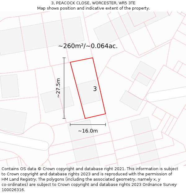 3, PEACOCK CLOSE, WORCESTER, WR5 3TE: Plot and title map