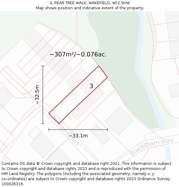 3, PEAR TREE WALK, WAKEFIELD, WF2 0HW: Plot and title map