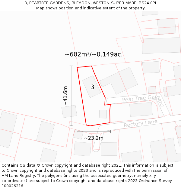 3, PEARTREE GARDENS, BLEADON, WESTON-SUPER-MARE, BS24 0PL: Plot and title map