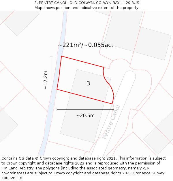 3, PENTRE CANOL, OLD COLWYN, COLWYN BAY, LL29 8US: Plot and title map