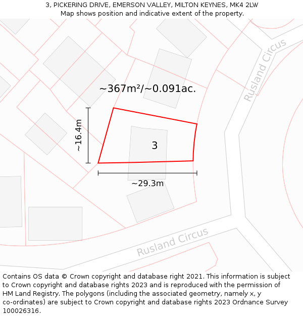 3, PICKERING DRIVE, EMERSON VALLEY, MILTON KEYNES, MK4 2LW: Plot and title map