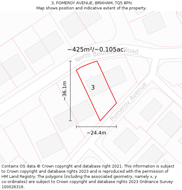 3, POMEROY AVENUE, BRIXHAM, TQ5 8PN: Plot and title map