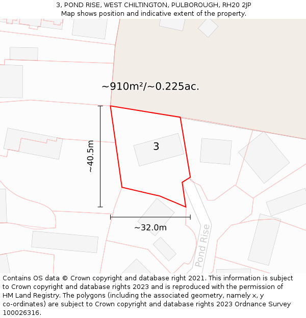 3, POND RISE, WEST CHILTINGTON, PULBOROUGH, RH20 2JP: Plot and title map