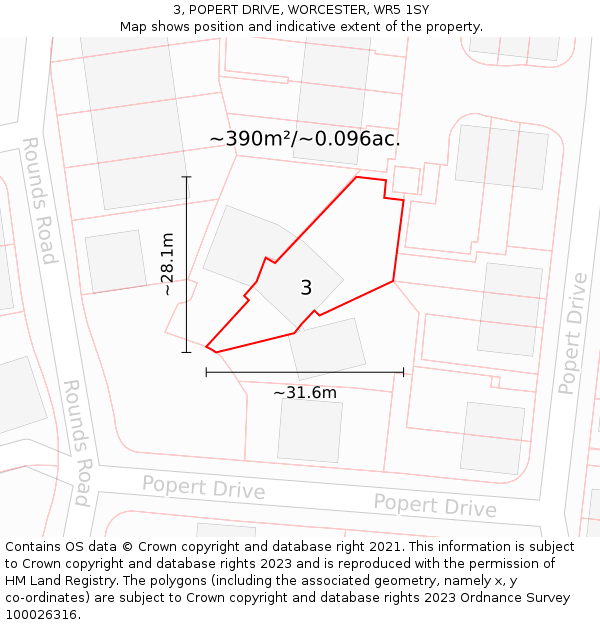 3, POPERT DRIVE, WORCESTER, WR5 1SY: Plot and title map