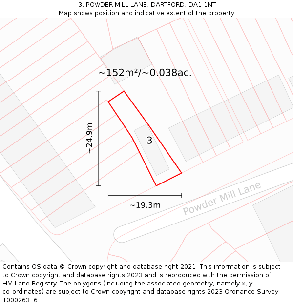 3, POWDER MILL LANE, DARTFORD, DA1 1NT: Plot and title map