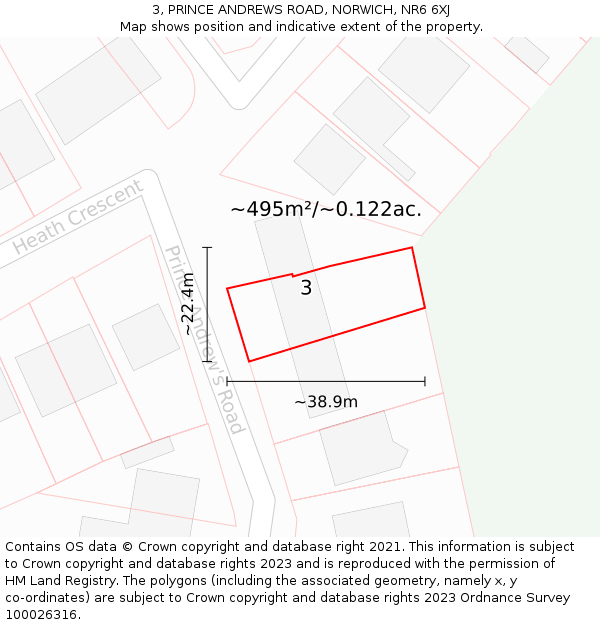 3, PRINCE ANDREWS ROAD, NORWICH, NR6 6XJ: Plot and title map