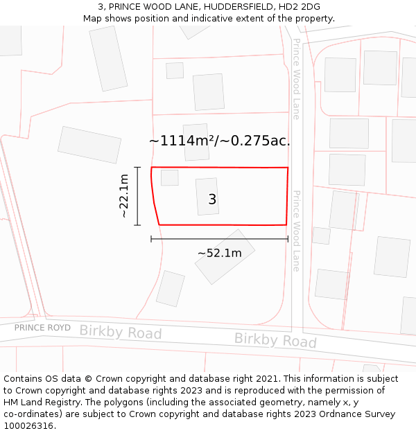 3, PRINCE WOOD LANE, HUDDERSFIELD, HD2 2DG: Plot and title map