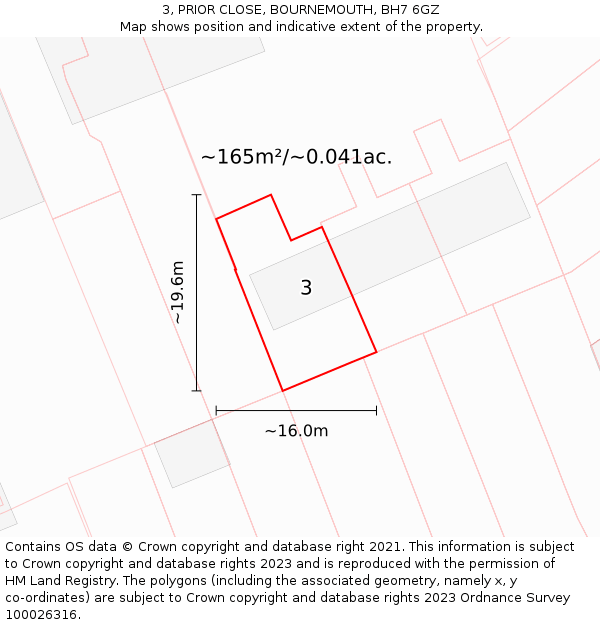 3, PRIOR CLOSE, BOURNEMOUTH, BH7 6GZ: Plot and title map