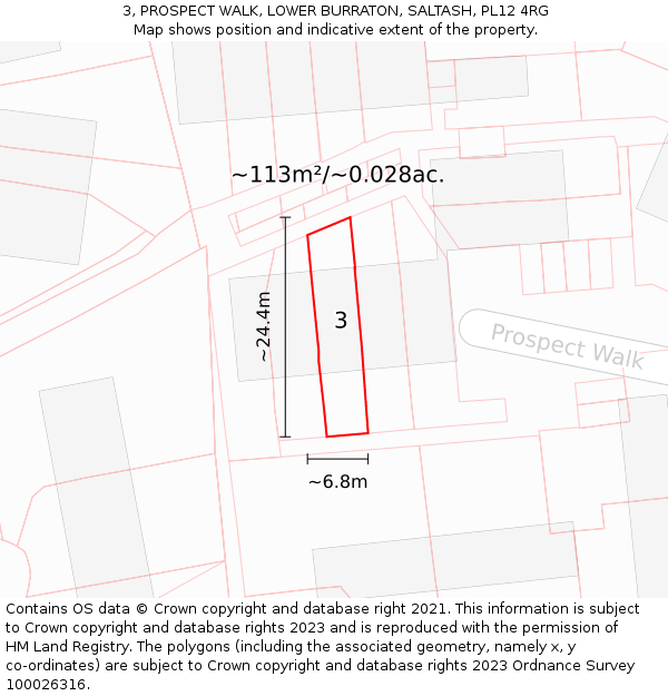 3, PROSPECT WALK, LOWER BURRATON, SALTASH, PL12 4RG: Plot and title map