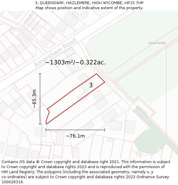 3, QUEENSWAY, HAZLEMERE, HIGH WYCOMBE, HP15 7HP: Plot and title map