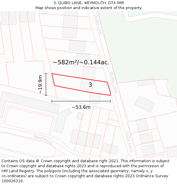 3, QUIBO LANE, WEYMOUTH, DT4 0RR: Plot and title map