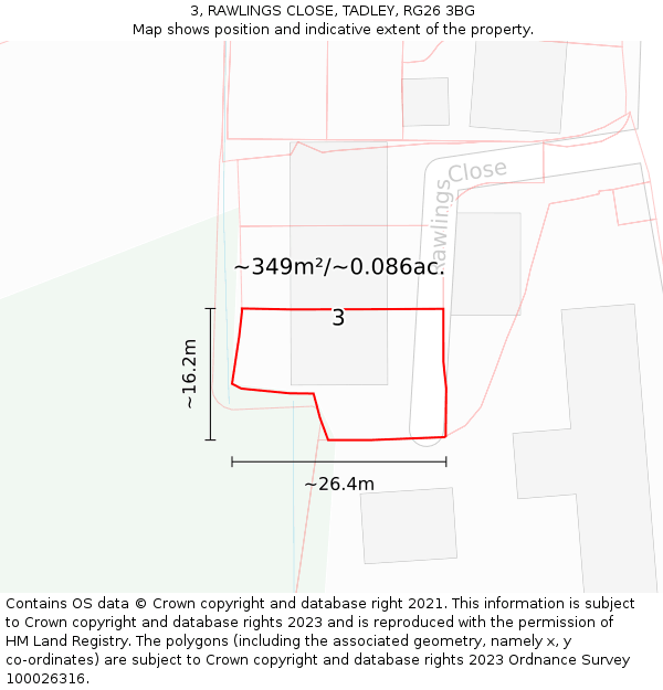 3, RAWLINGS CLOSE, TADLEY, RG26 3BG: Plot and title map