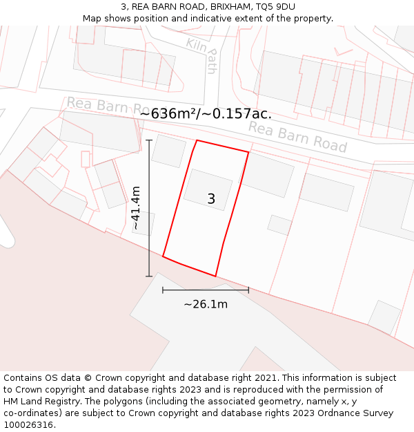 3, REA BARN ROAD, BRIXHAM, TQ5 9DU: Plot and title map