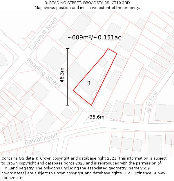 3, READING STREET, BROADSTAIRS, CT10 3BD: Plot and title map