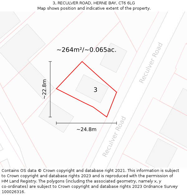 3, RECULVER ROAD, HERNE BAY, CT6 6LG: Plot and title map