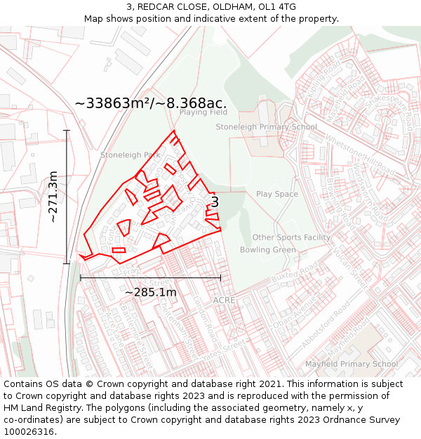 3, REDCAR CLOSE, OLDHAM, OL1 4TG: Plot and title map