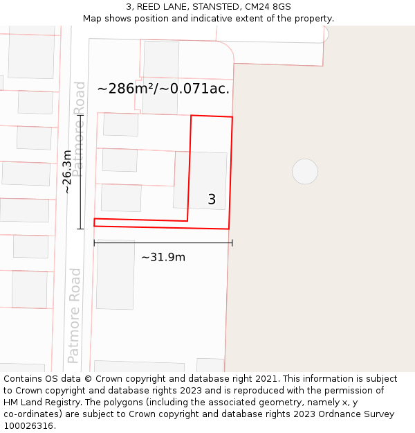 3, REED LANE, STANSTED, CM24 8GS: Plot and title map