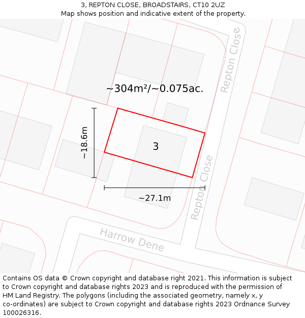 3, REPTON CLOSE, BROADSTAIRS, CT10 2UZ: Plot and title map