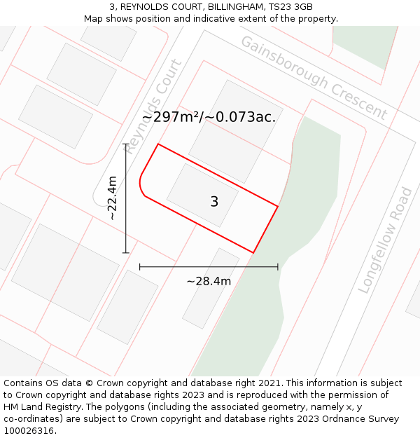 3, REYNOLDS COURT, BILLINGHAM, TS23 3GB: Plot and title map