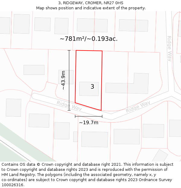 3, RIDGEWAY, CROMER, NR27 0HS: Plot and title map