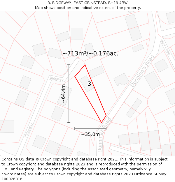 3, RIDGEWAY, EAST GRINSTEAD, RH19 4BW: Plot and title map