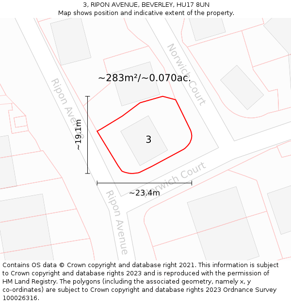 3, RIPON AVENUE, BEVERLEY, HU17 8UN: Plot and title map